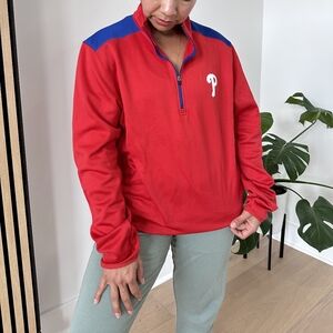 Philadelphia Phillies Men's Quarter Zip Fleece in Red Size Large Lightweight